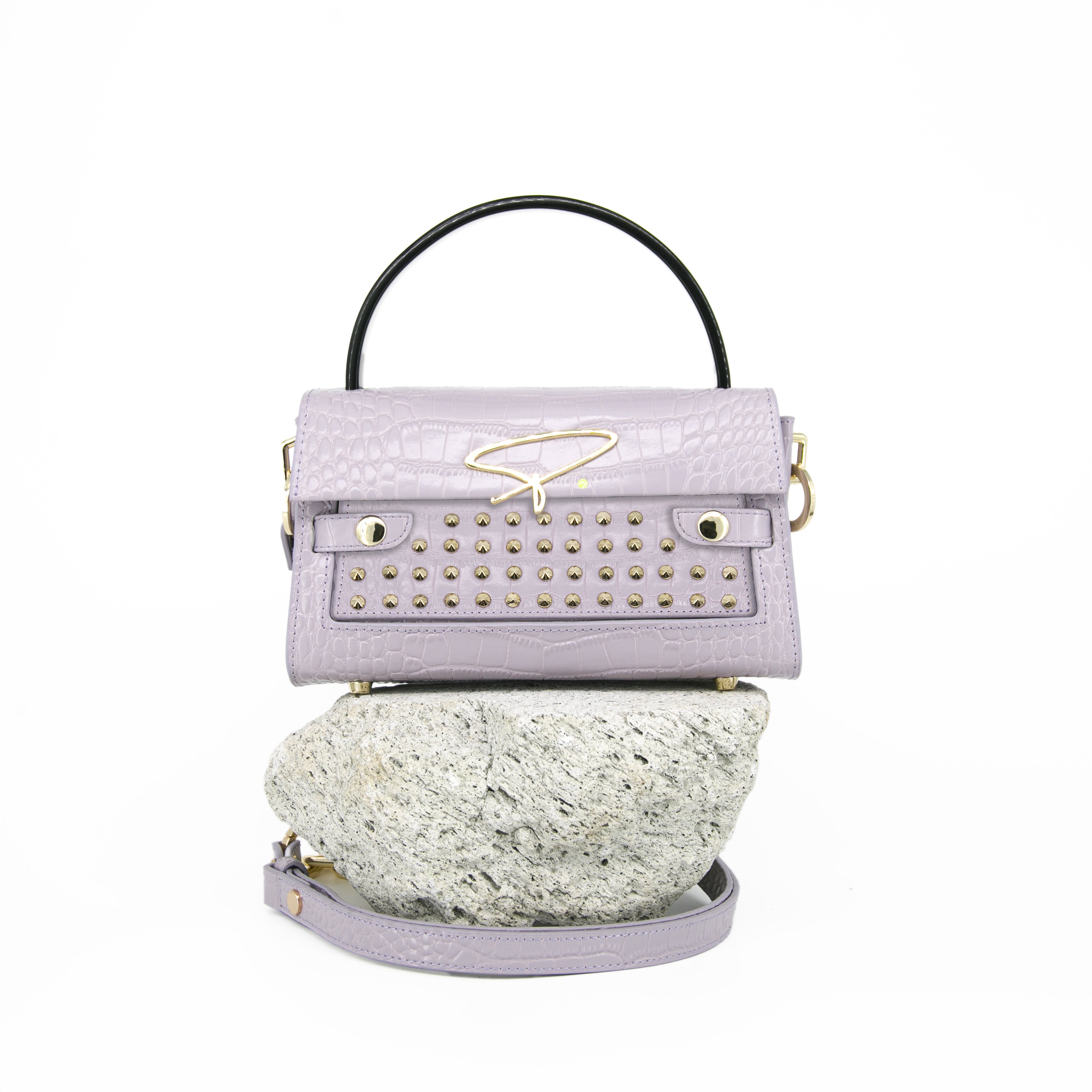 301W STUDDED SIGNATURE HANDLE BAG IN LILAC