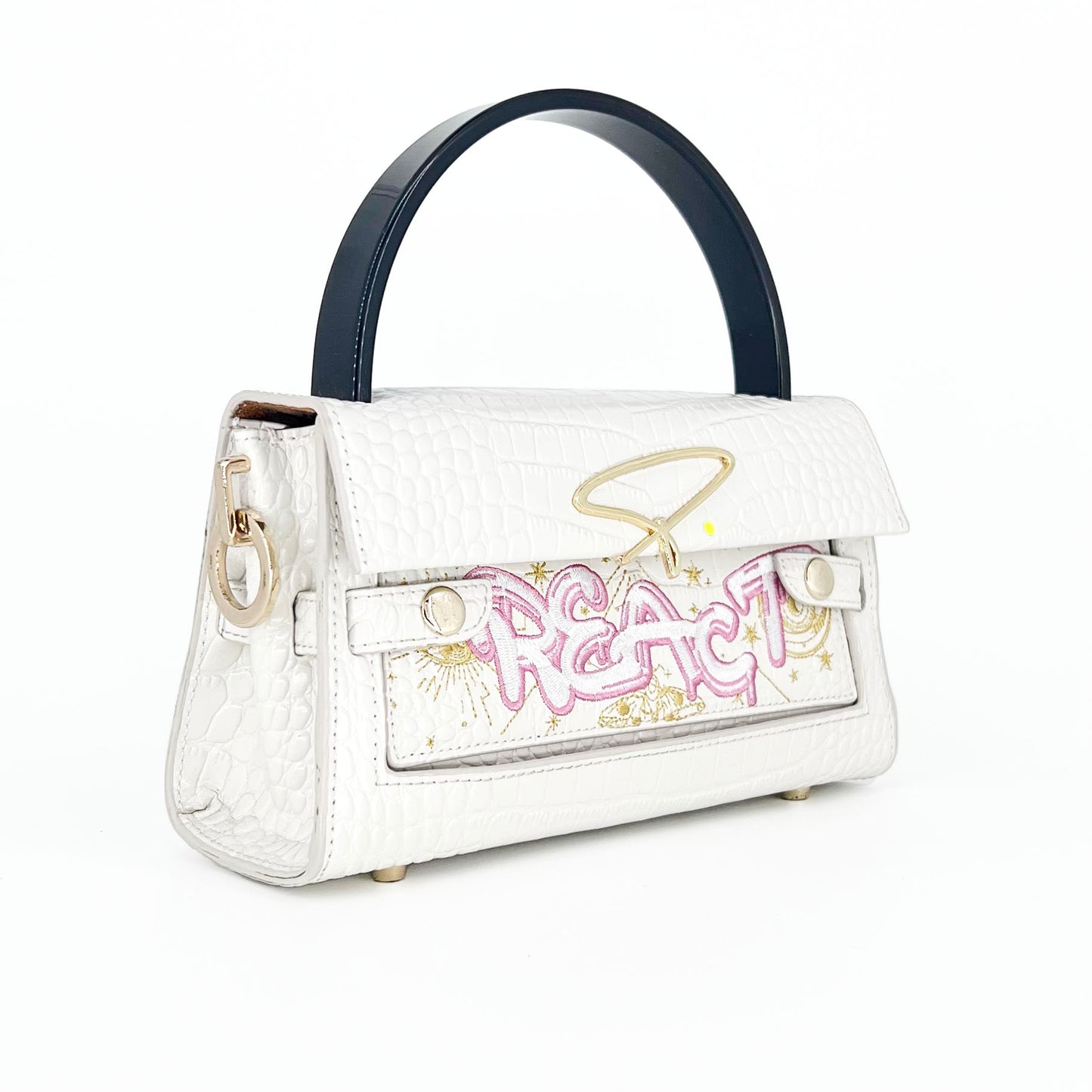301W EMBROIDERED SIGNATURE HANDLE BAG IN LILAC