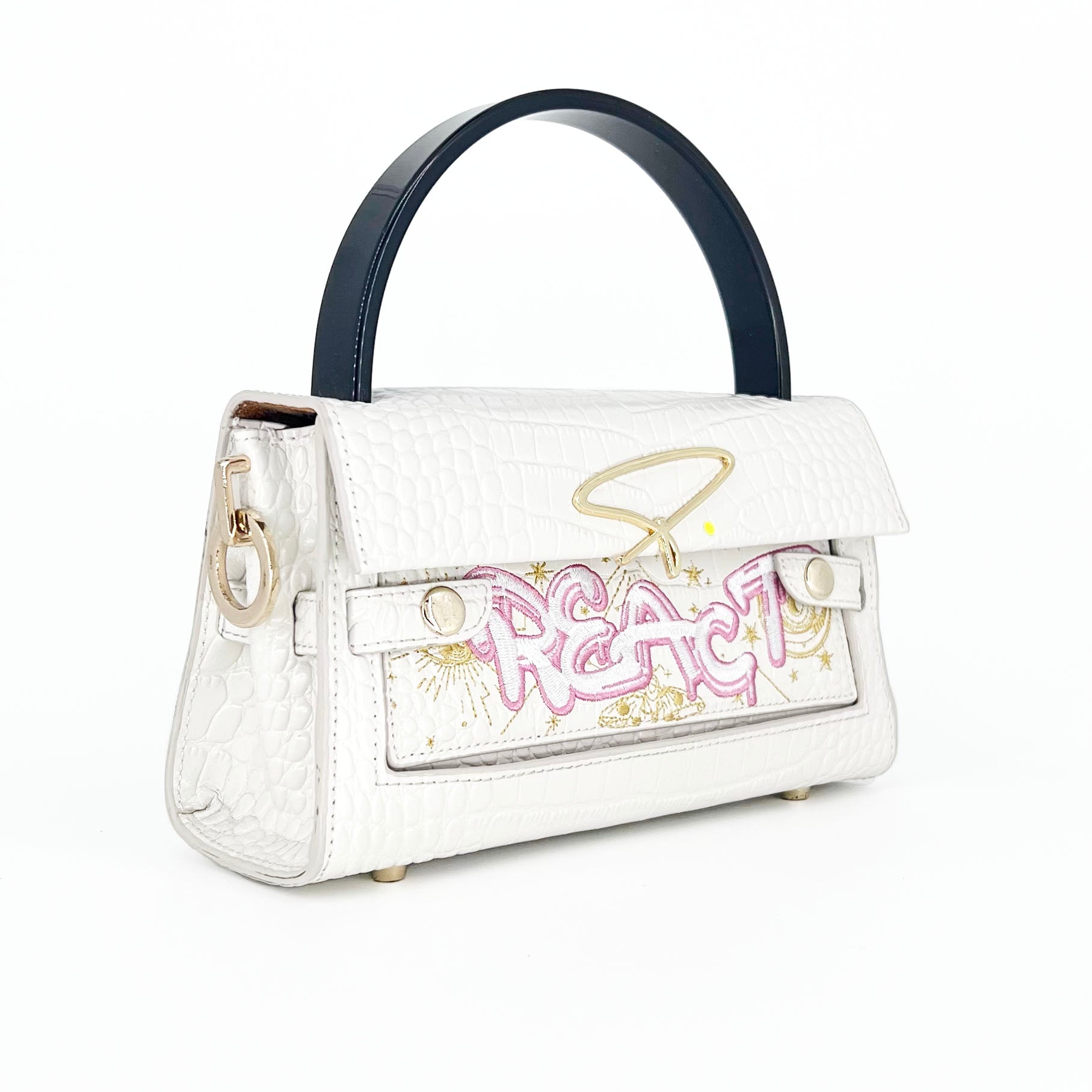 301W EMBROIDERED SIGNATURE HANDLE BAG IN WHITE