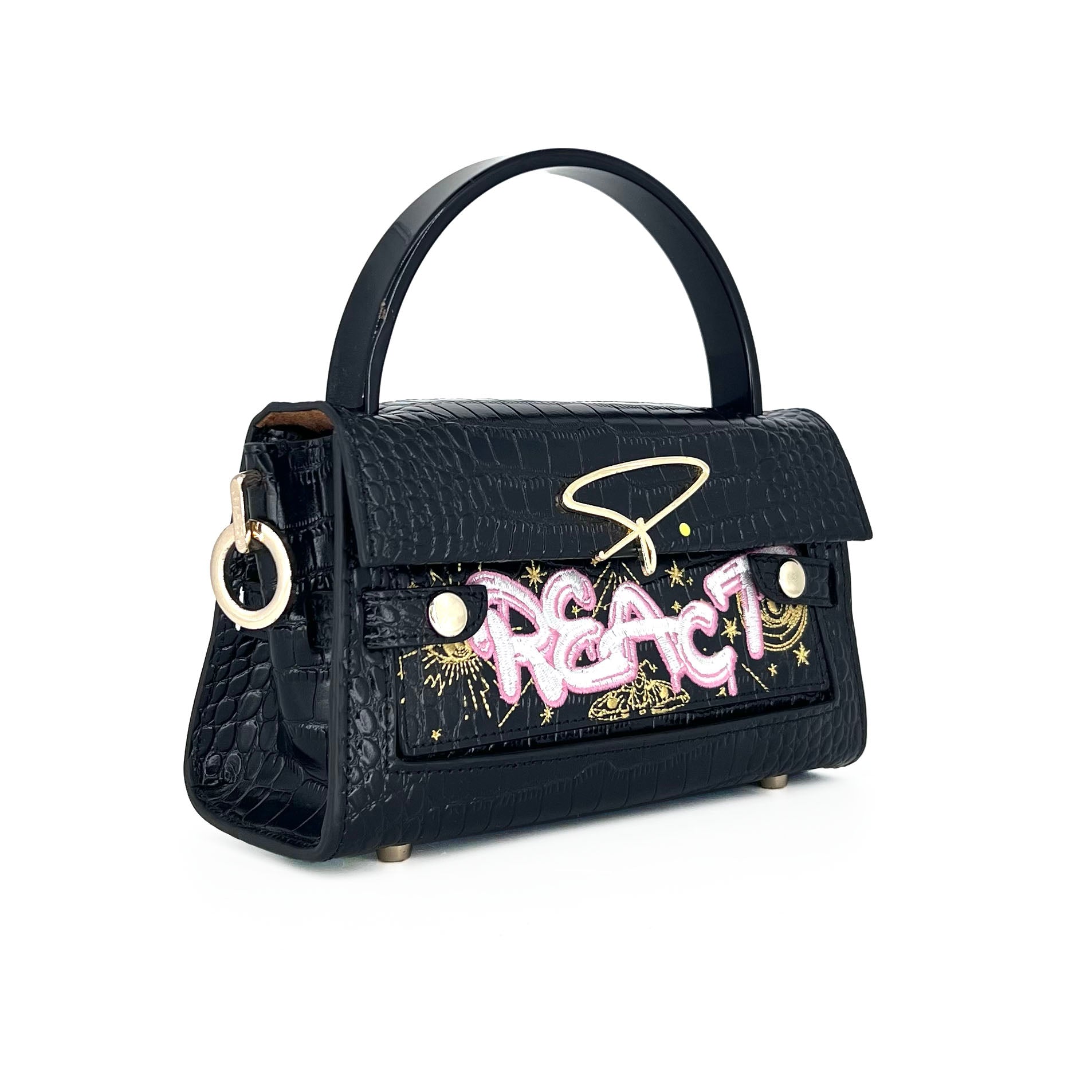 301W EMBROIDERED SIGNATURE HANDLE BAG IN BLACK
