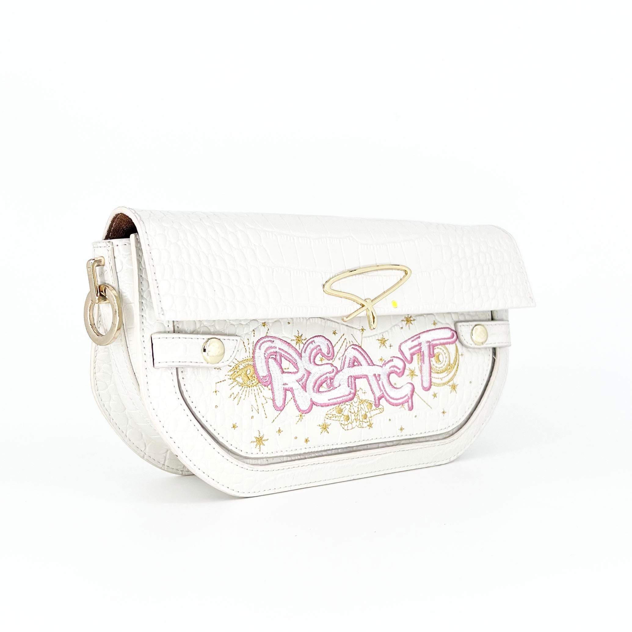 239E EMBROIDERED SIGNATURE SHOULDER BAG IN WHITE