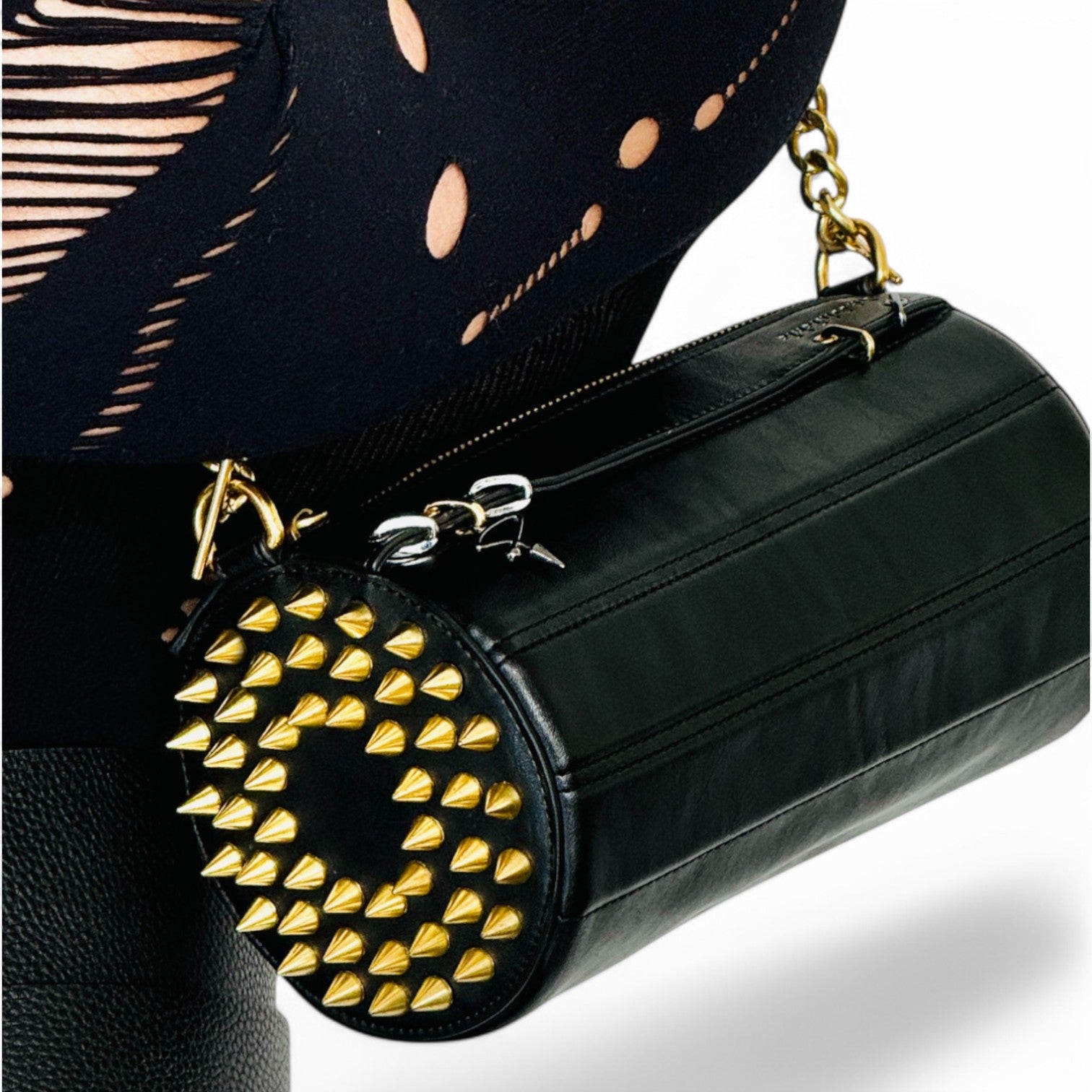 140E Tube Cross-body Bag in Black with Chain