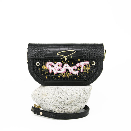 239E EMBROIDERED SIGNATURE SHOULDER BAG IN BLACK