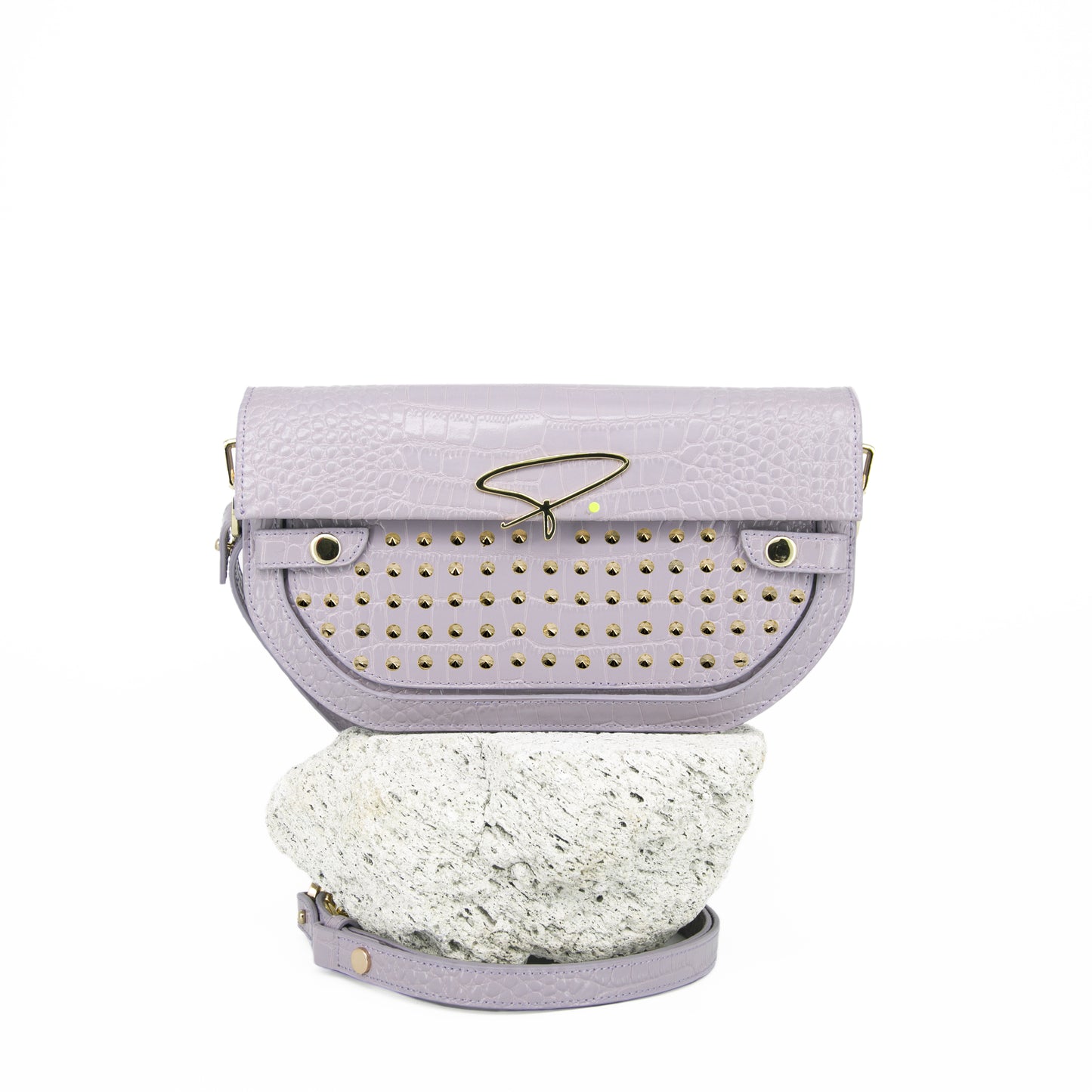 239E STUDDED SIGNATURE SHOULDER BAG IN LILAC