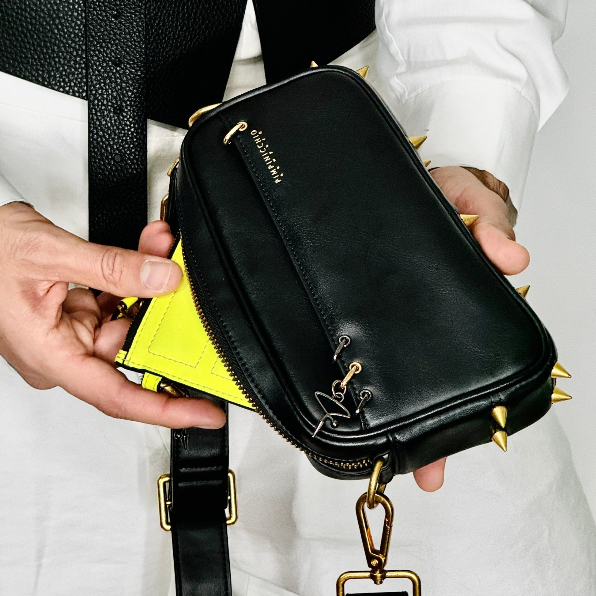 200W ASYMMETRICAL BELT BAG IN WHITE & YELLOW - Pimpinicchio New York