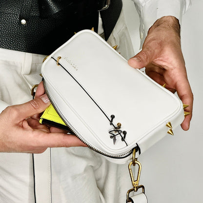 200W ASYMMETRICAL BELT BAG IN WHITE & YELLOW - Pimpinicchio New York