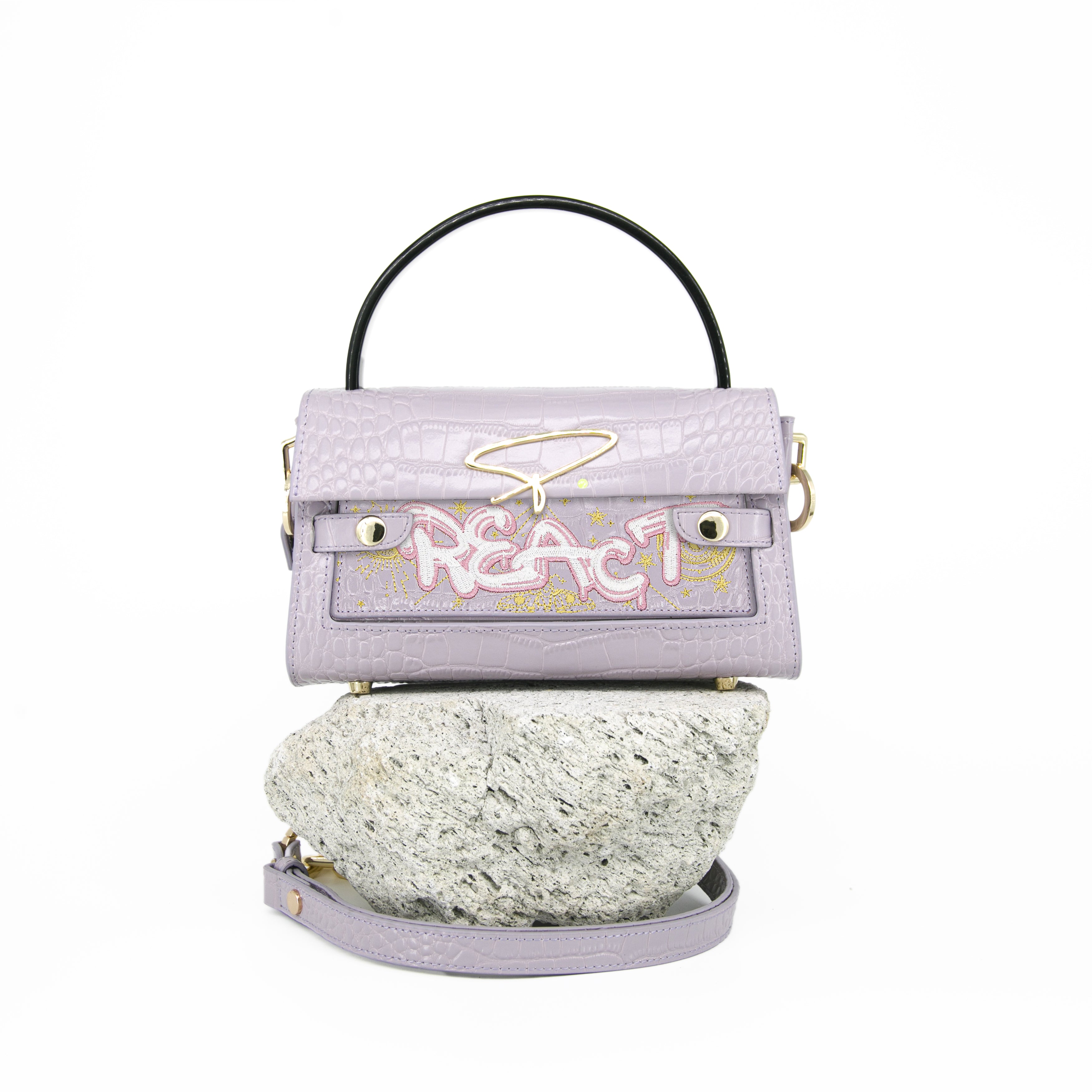 301W EMBROIDERED SIGNATURE HANDLE BAG IN LILAC