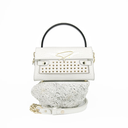 301W STUDDED SIGNATURE HANDLE BAG IN WHITE