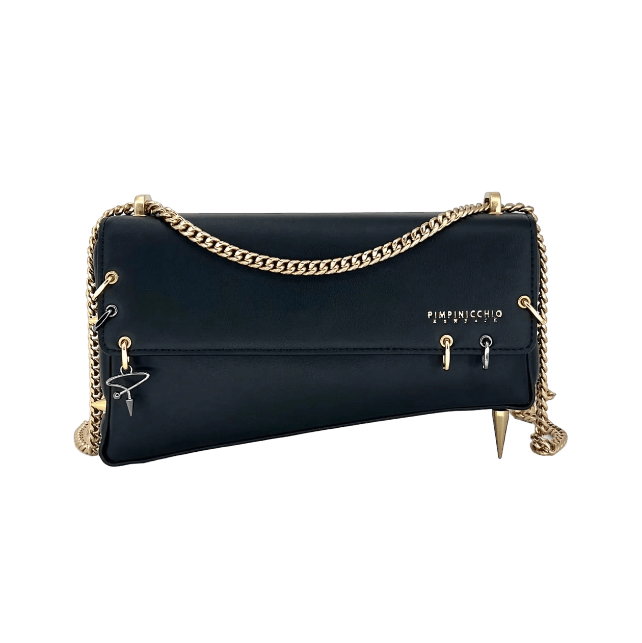 30H ASYMMETRICAL CHAIN BAG IN BLACK - Pimpinicchio New York