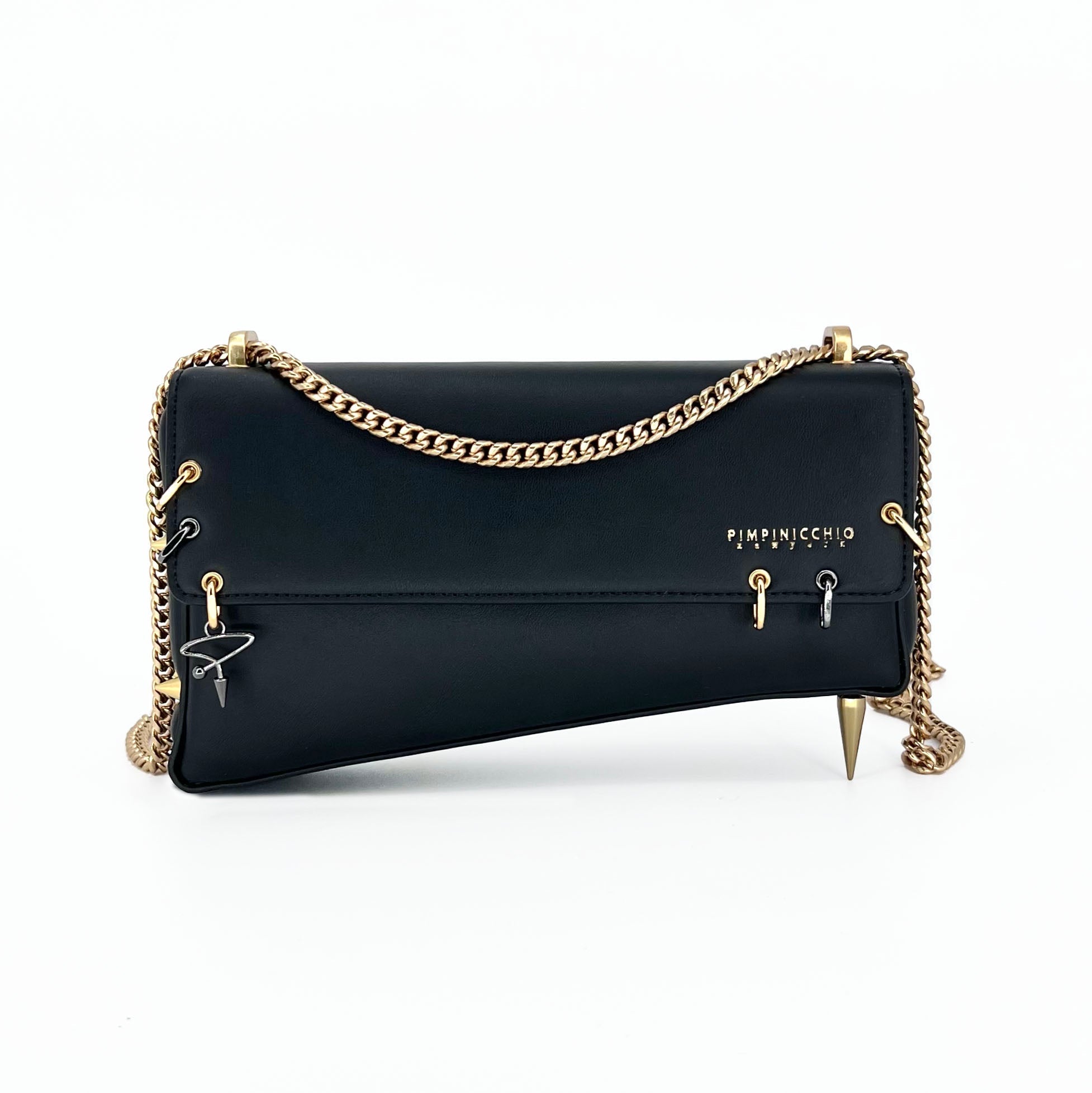 30H ASYMMETRICAL CHAIN BAG IN BLACK - Pimpinicchio New York