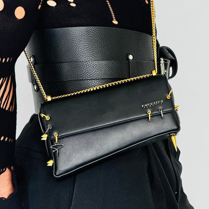 30H ASYMMETRICAL CHAIN BAG IN BLACK - Pimpinicchio New York