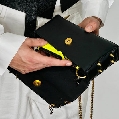 30H ASYMMETRICAL CHAIN BAG IN BLACK - Pimpinicchio New York