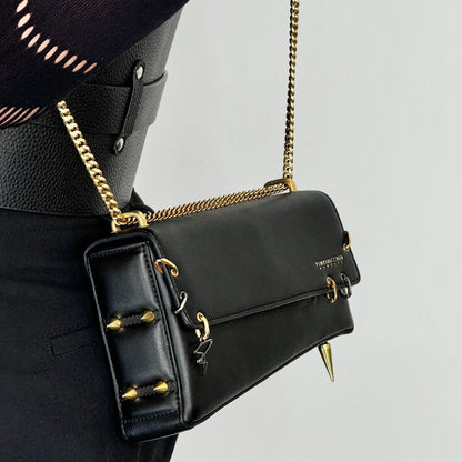 30H ASYMMETRICAL CHAIN BAG IN BLACK - Pimpinicchio New York