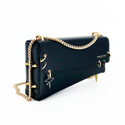 30H ASYMMETRICAL CHAIN BAG IN BLACK - Pimpinicchio New York