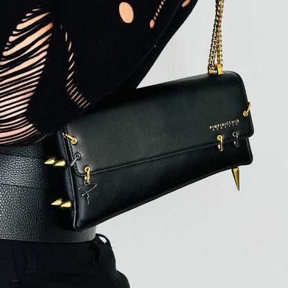 30H ASYMMETRICAL CHAIN BAG IN BLACK - Pimpinicchio New York