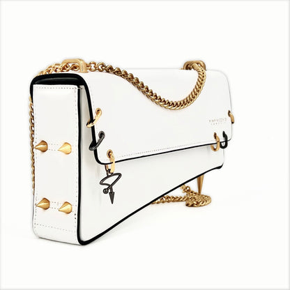 30H ASYMMETRICAL CHAIN BAG IN WHITE - Pimpinicchio New York