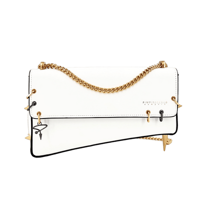 30H ASYMMETRICAL CHAIN BAG IN WHITE - Pimpinicchio New York