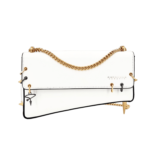 30H ASYMMETRICAL CHAIN BAG IN WHITE - Pimpinicchio New York