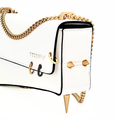 30H ASYMMETRICAL CHAIN BAG IN WHITE - Pimpinicchio New York