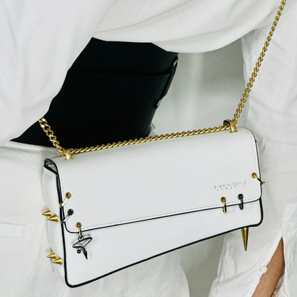 30H ASYMMETRICAL CHAIN BAG IN WHITE - Pimpinicchio New York