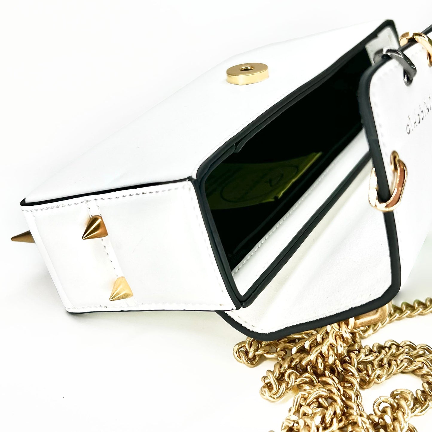 30H ASYMMETRICAL CHAIN BAG IN WHITE - Pimpinicchio New York