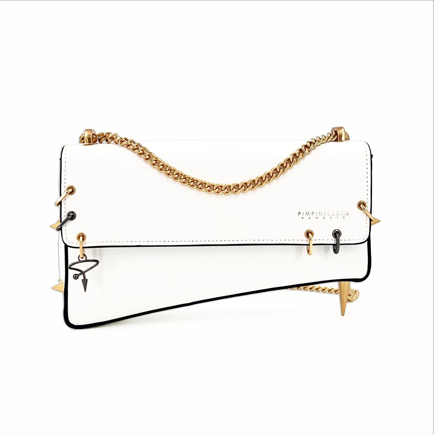 30H ASYMMETRICAL CHAIN BAG IN WHITE - Pimpinicchio New York