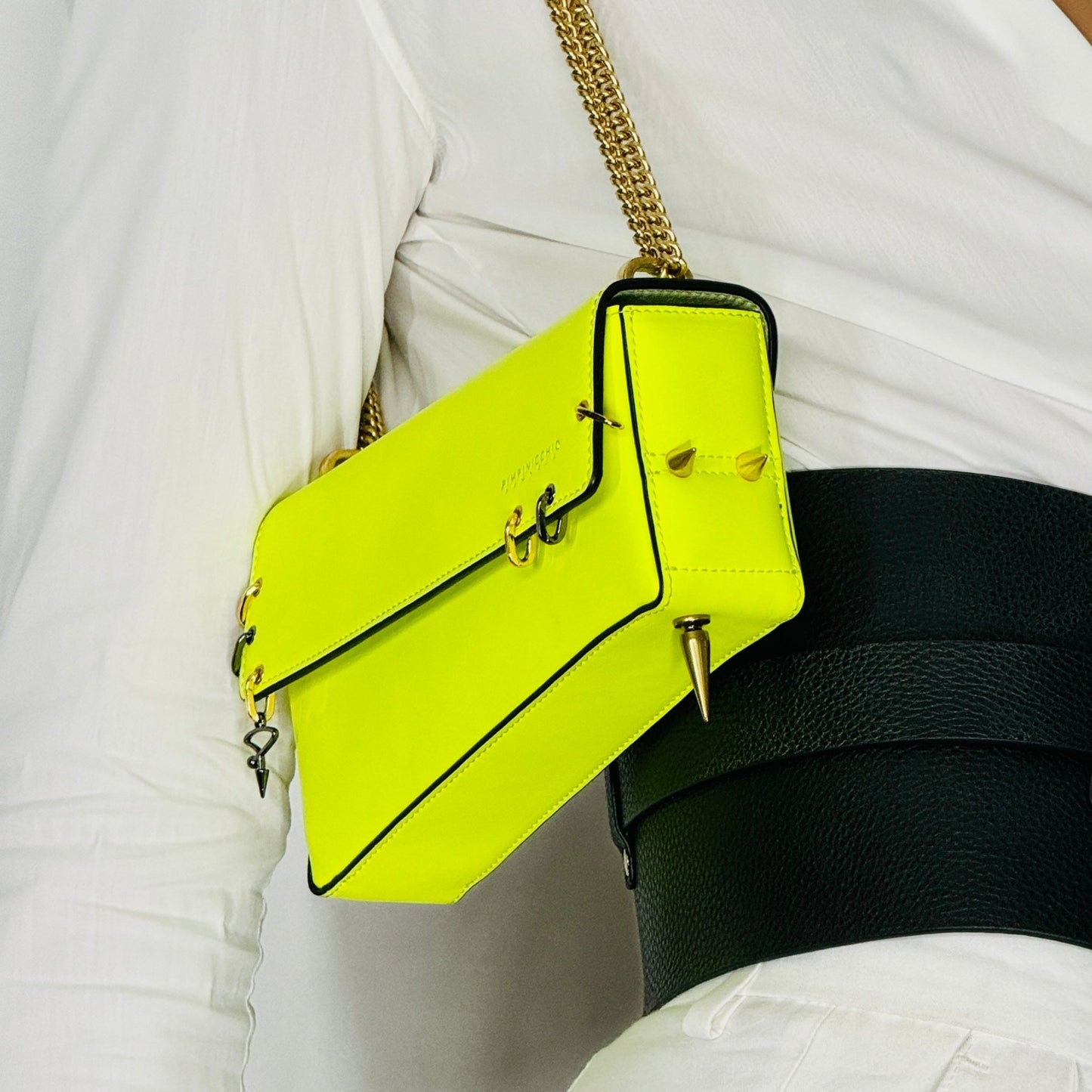 30H ASYMMETRICAL CHAIN BAG IN YELLOW - Pimpinicchio New York