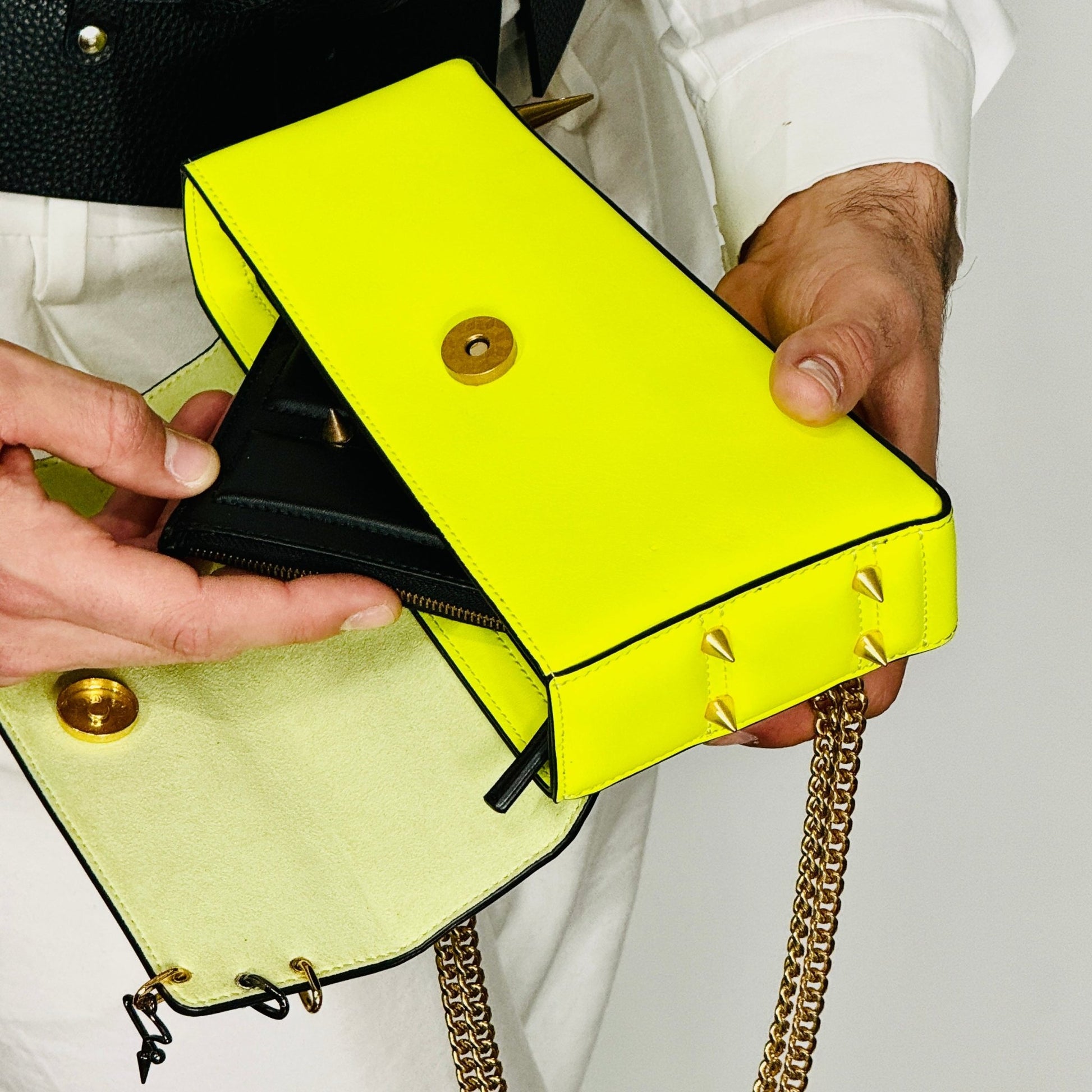 30H ASYMMETRICAL CHAIN BAG IN YELLOW - Pimpinicchio New York