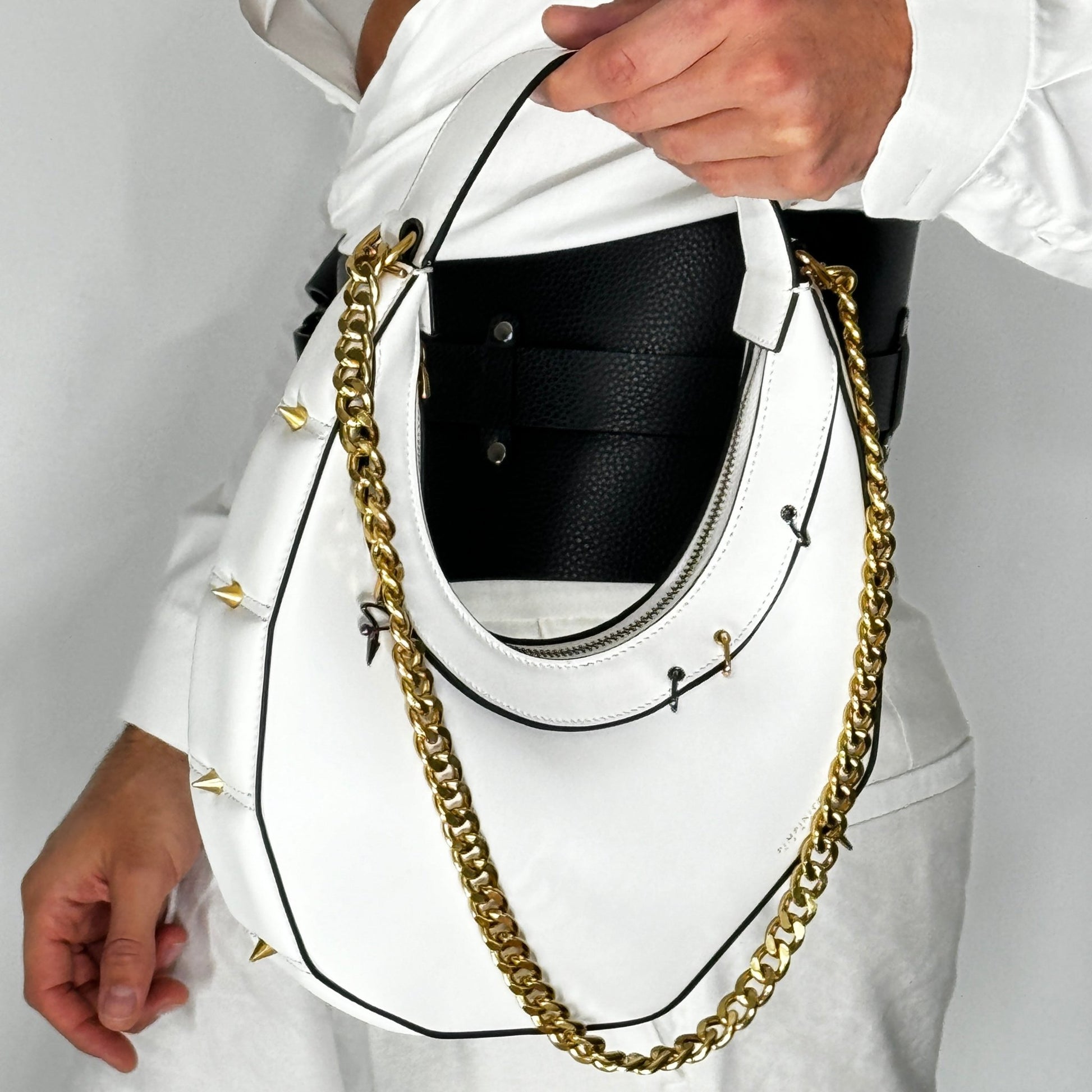 515W ASYMMETRICAL HOBO BAG IN WHITE - Pimpinicchio New York