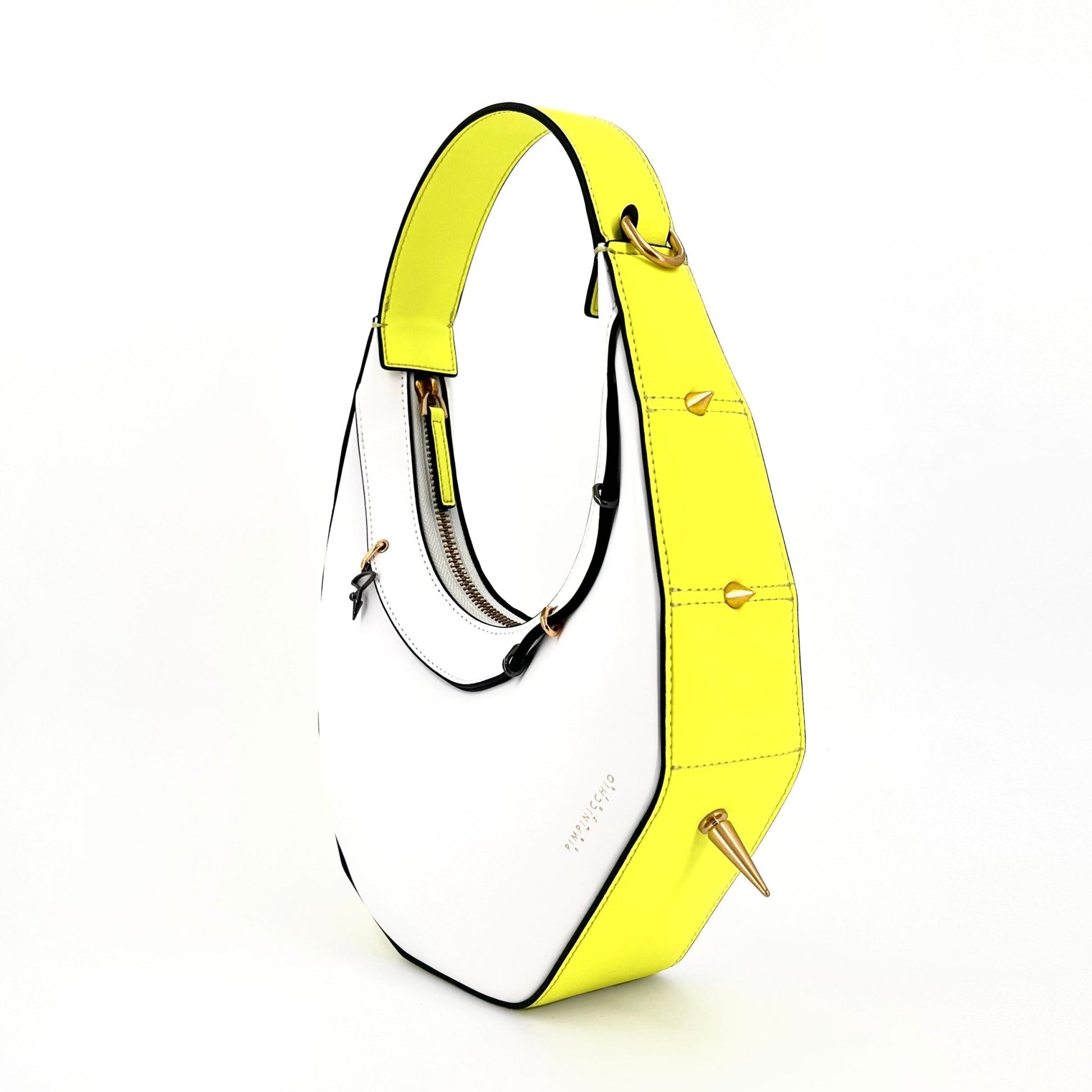 515W ASYMMETRICAL HOBO BAG IN WHITE & YELLOW - Pimpinicchio New York