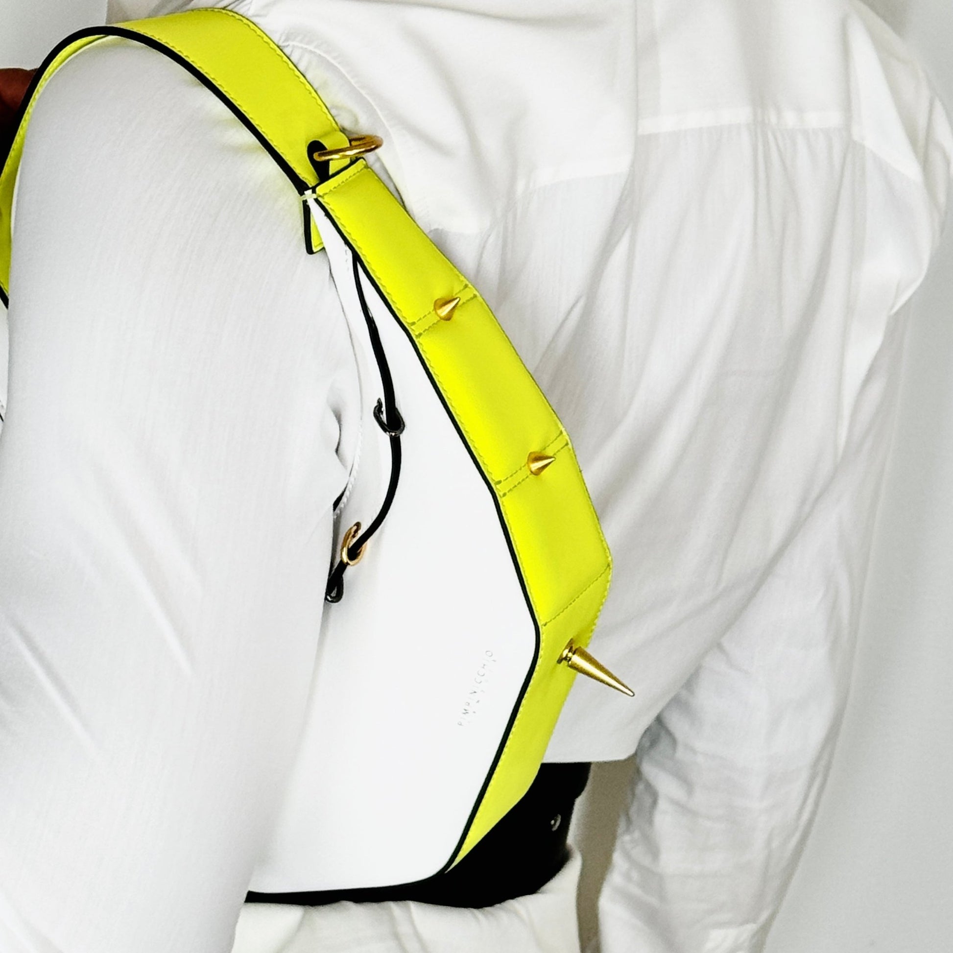 515W ASYMMETRICAL HOBO BAG IN WHITE & YELLOW - Pimpinicchio New York