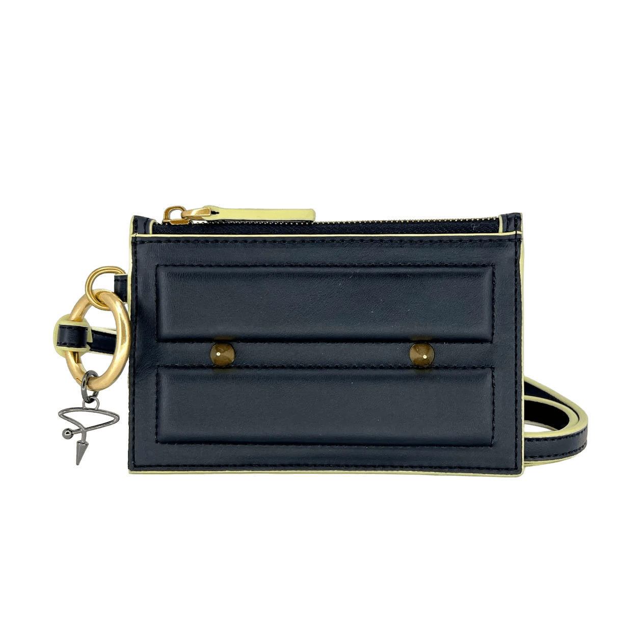 80L CARD CASE ON KEYRING IN BLACK AND SAGE - Pimpinicchio New York