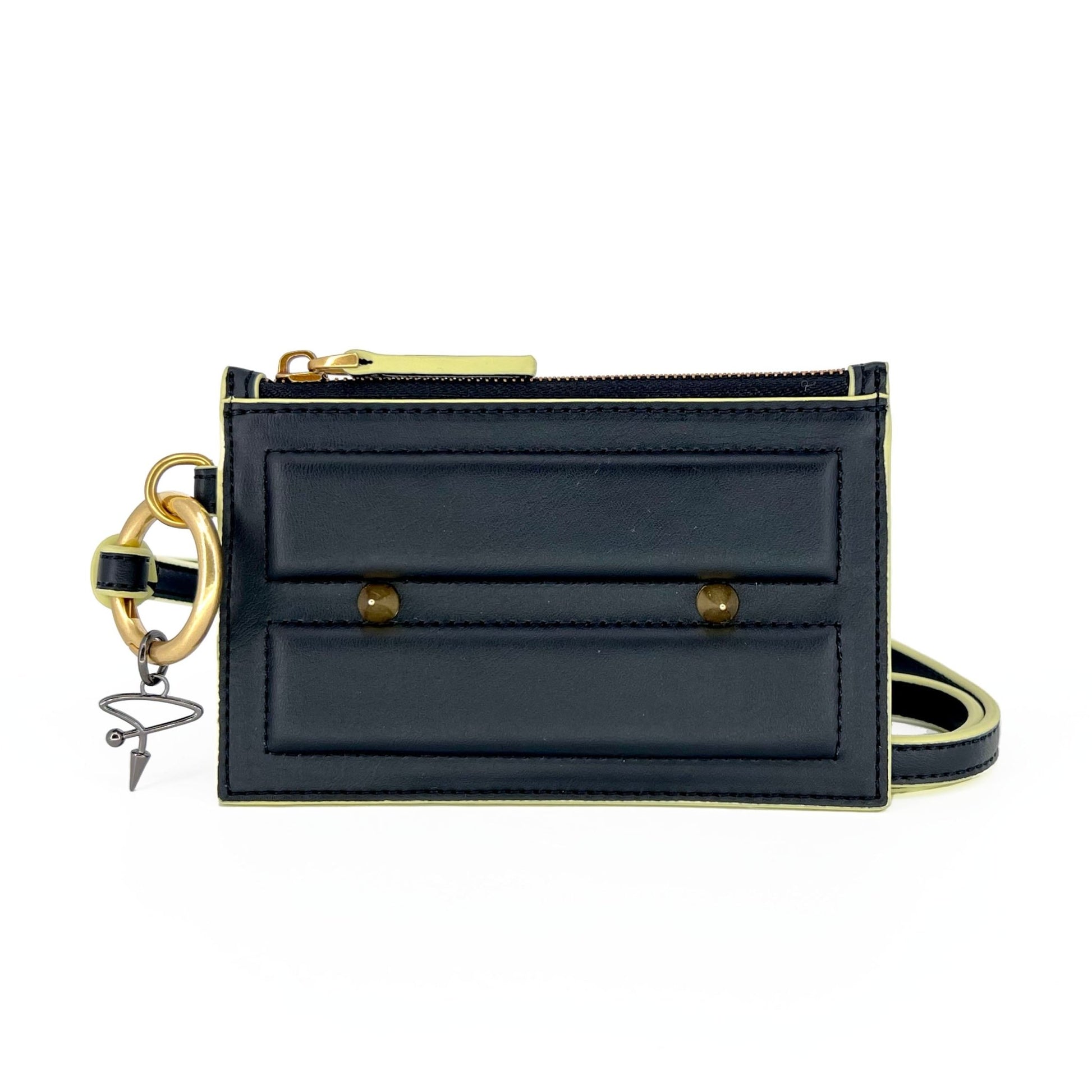 80L CARD CASE ON KEYRING IN BLACK AND SAGE - Pimpinicchio New York