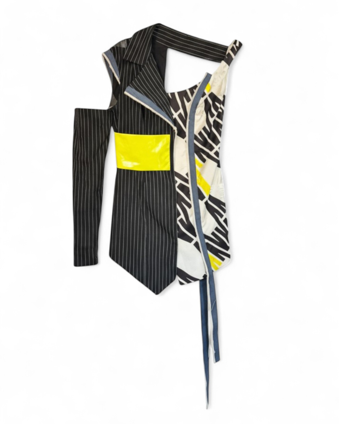 Split Authority Blazer Mini — Pinstripe/Volt Monogram