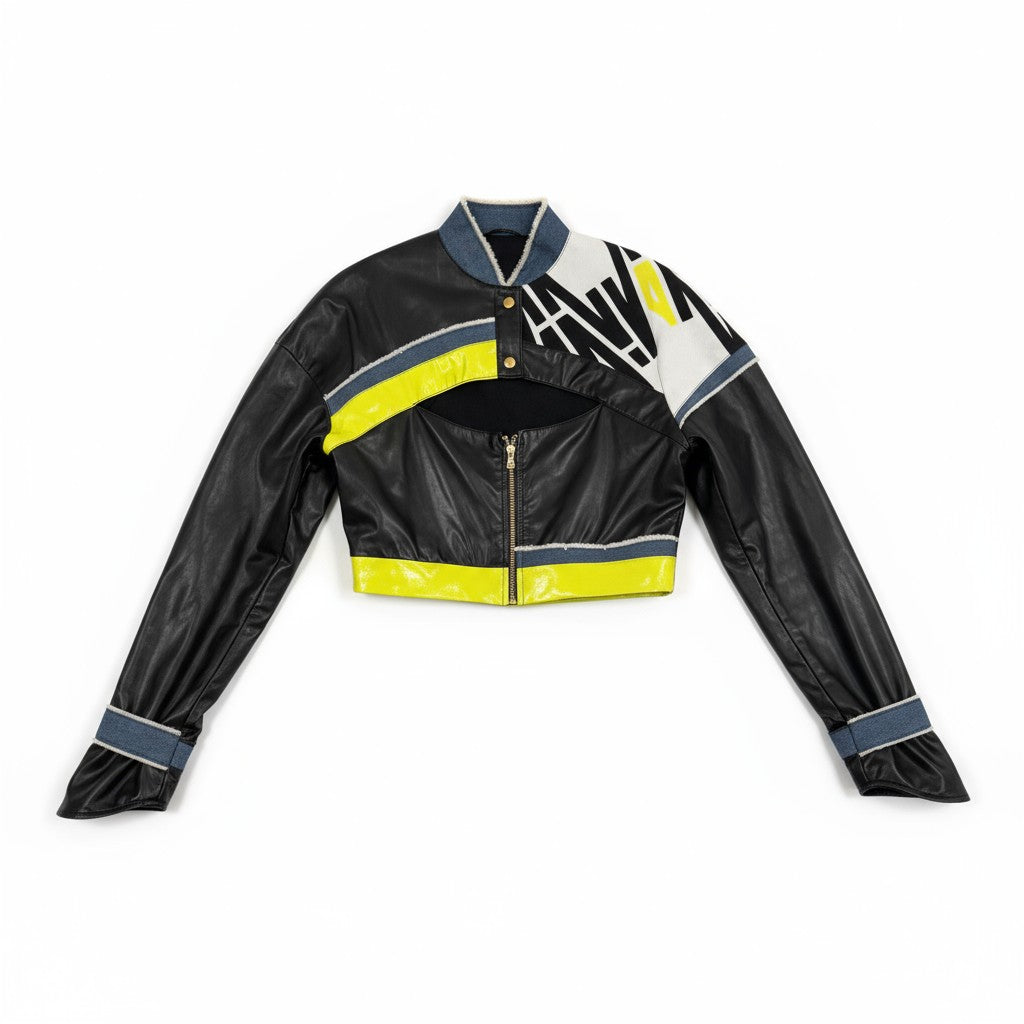 Hybrid Cut-Out Moto Jacket — Volt/Black