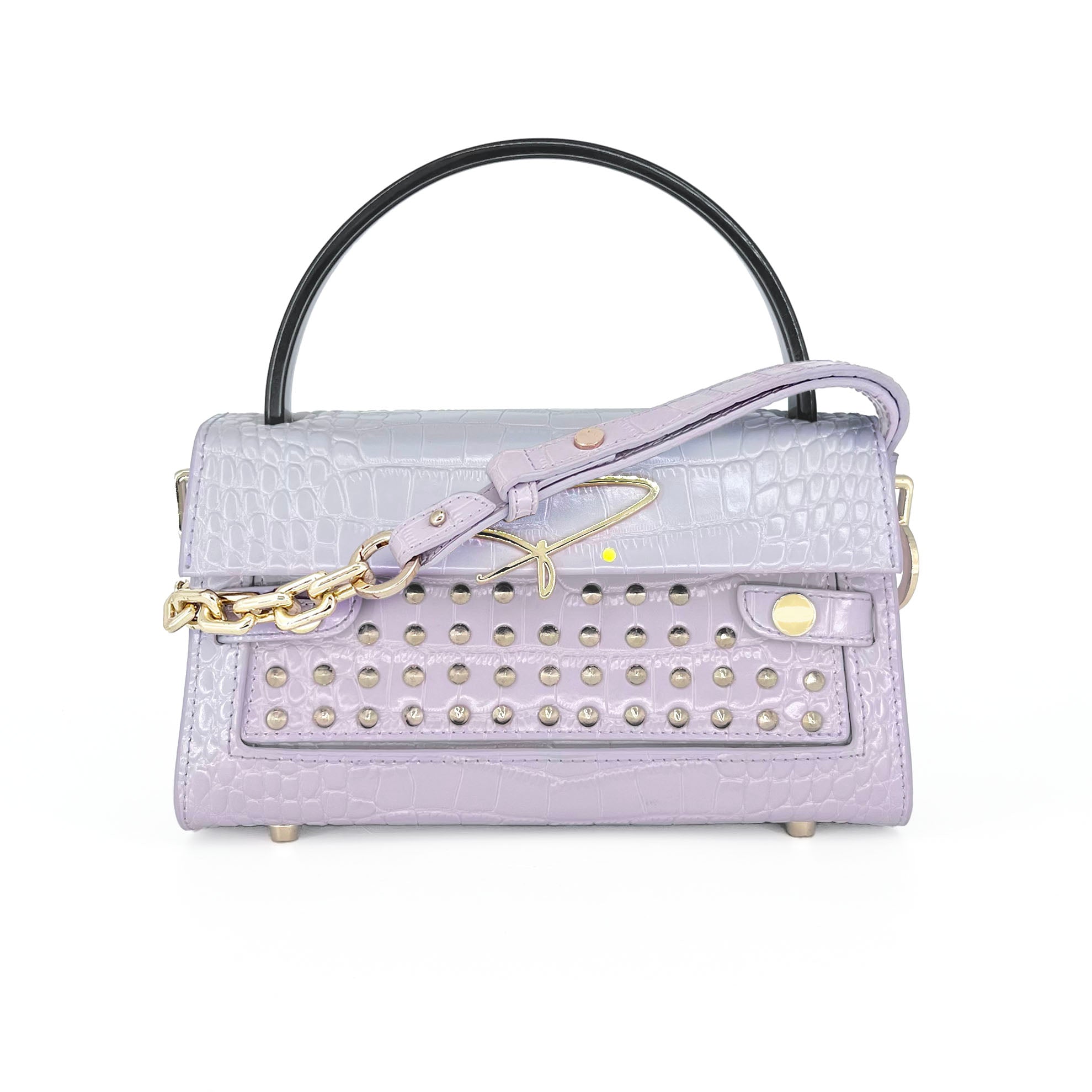 301W STUDDED SIGNATURE HANDLE BAG IN BLACK