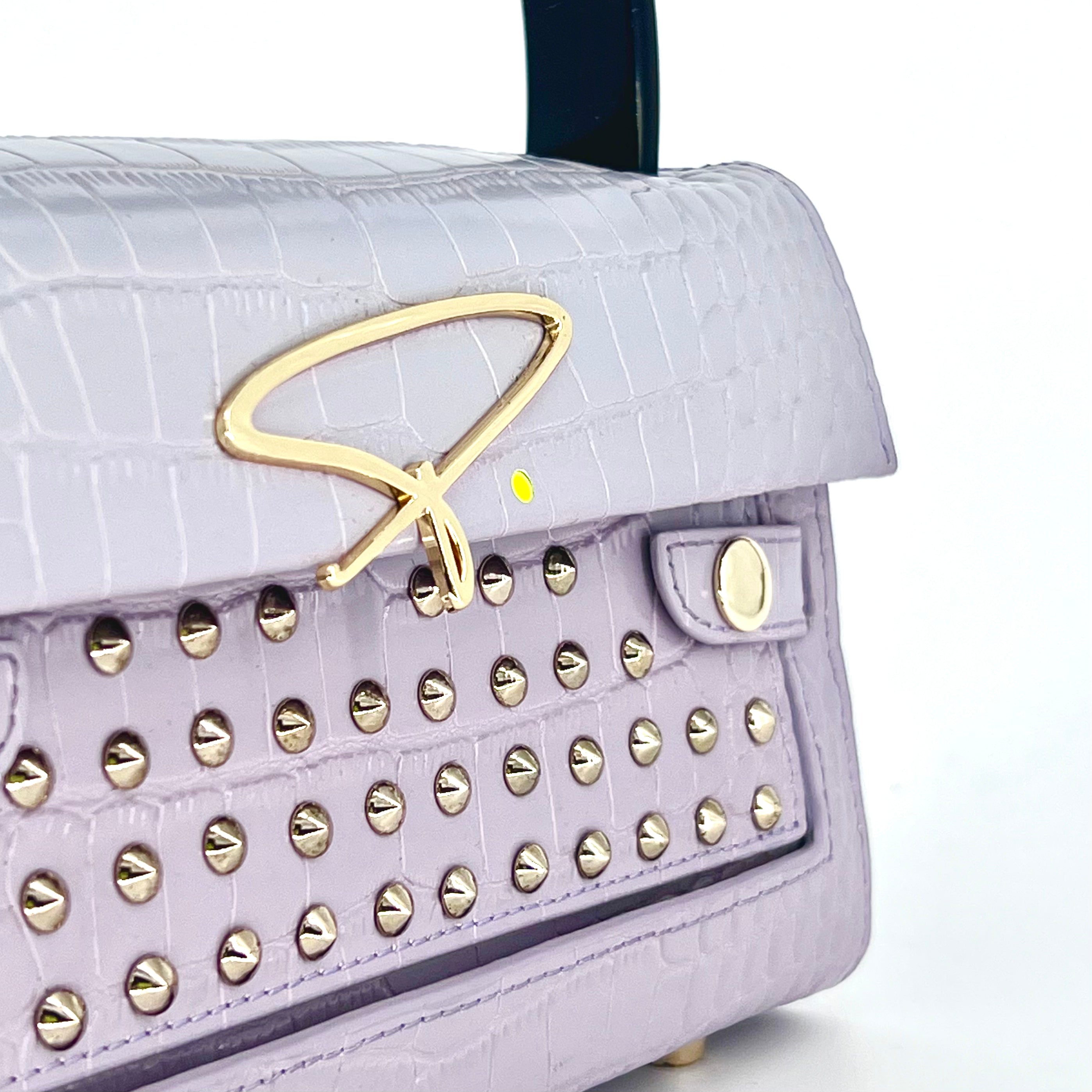 301W STUDDED SIGNATURE HANDLE BAG IN BLACK