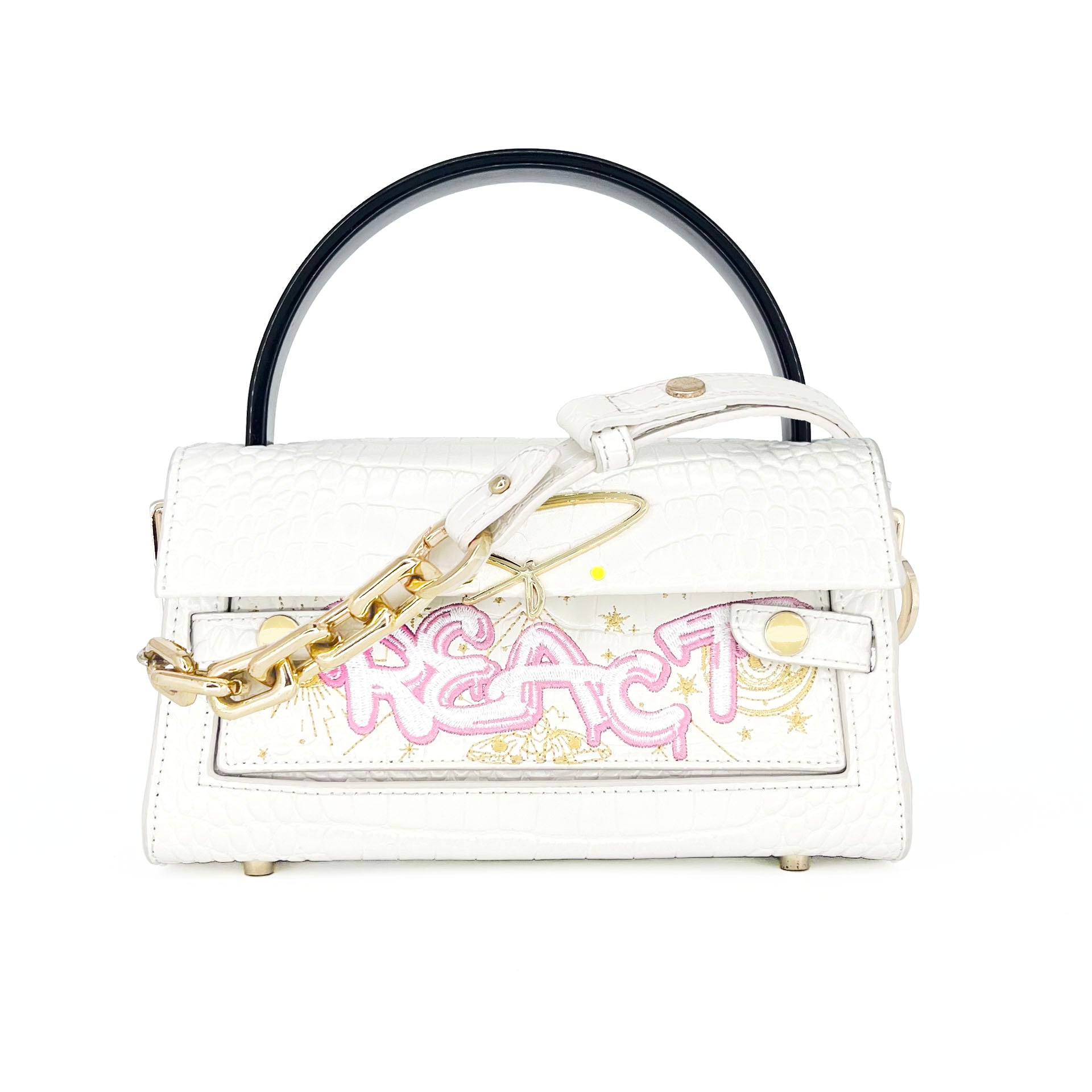 301W EMBROIDERED SIGNATURE HANDLE BAG IN BLACK