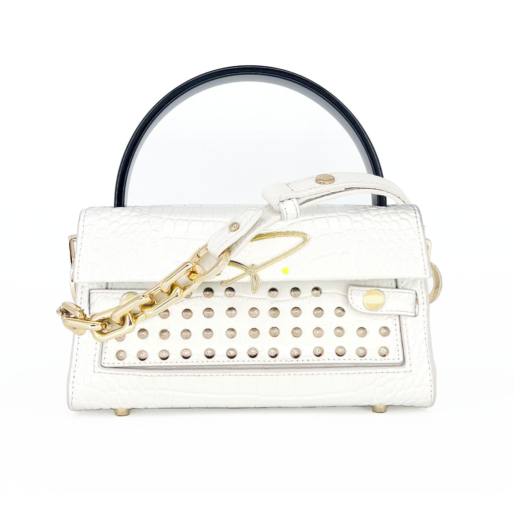 301W STUDDED SIGNATURE HANDLE BAG IN BLACK