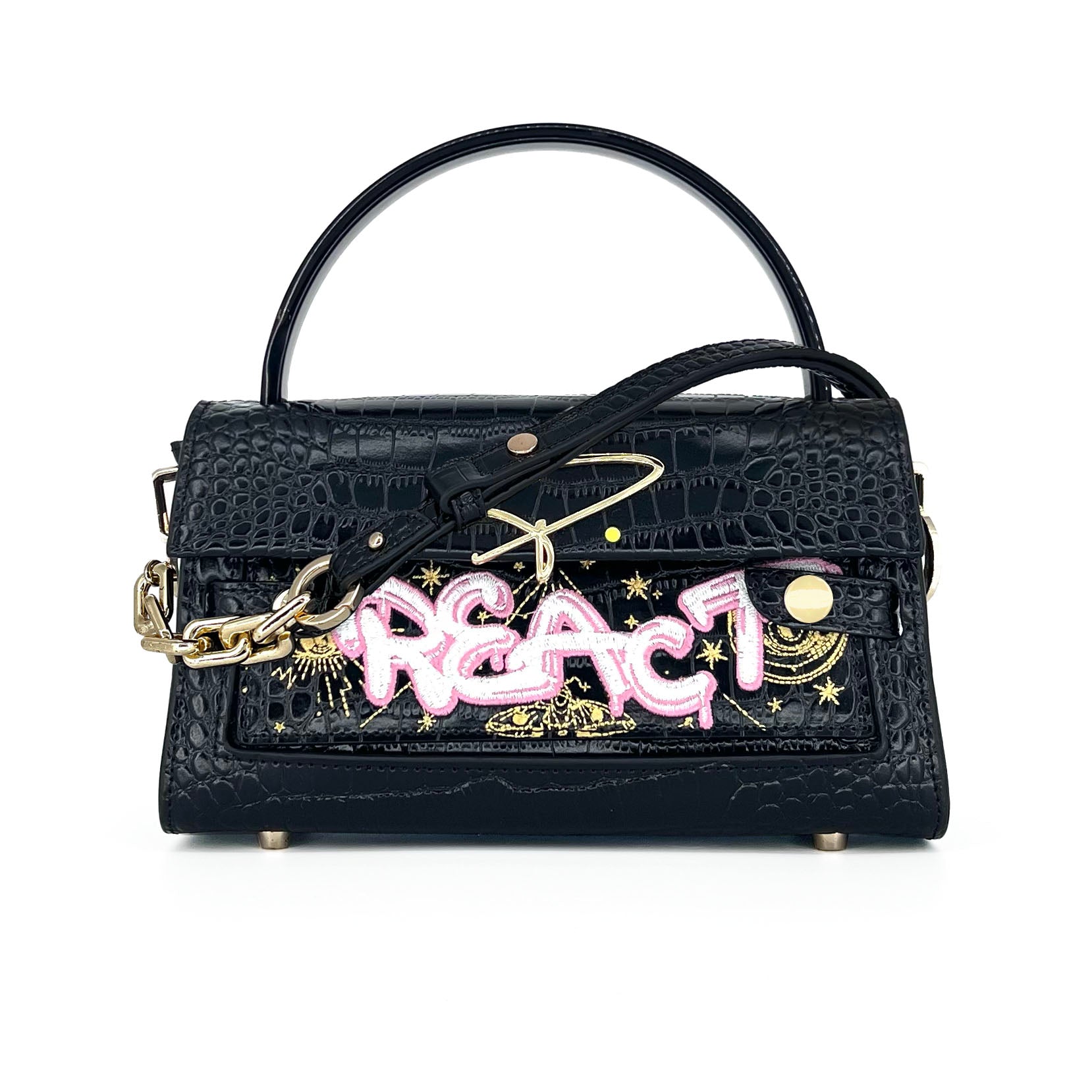 301W EMBROIDERED SIGNATURE HANDLE BAG IN BLACK
