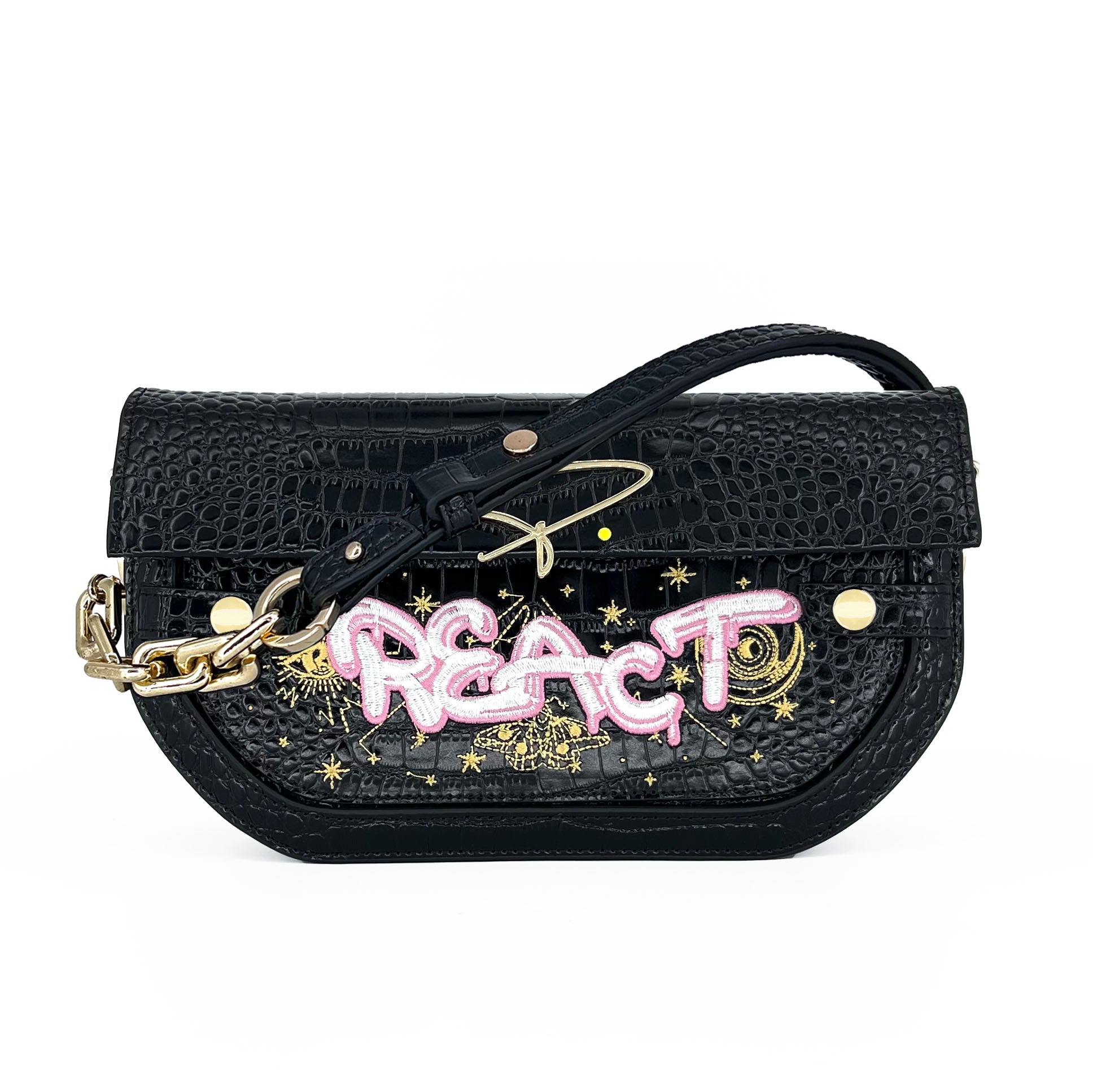 239E EMBROIDERED SIGNATURE SHOULDER BAG IN BLACK