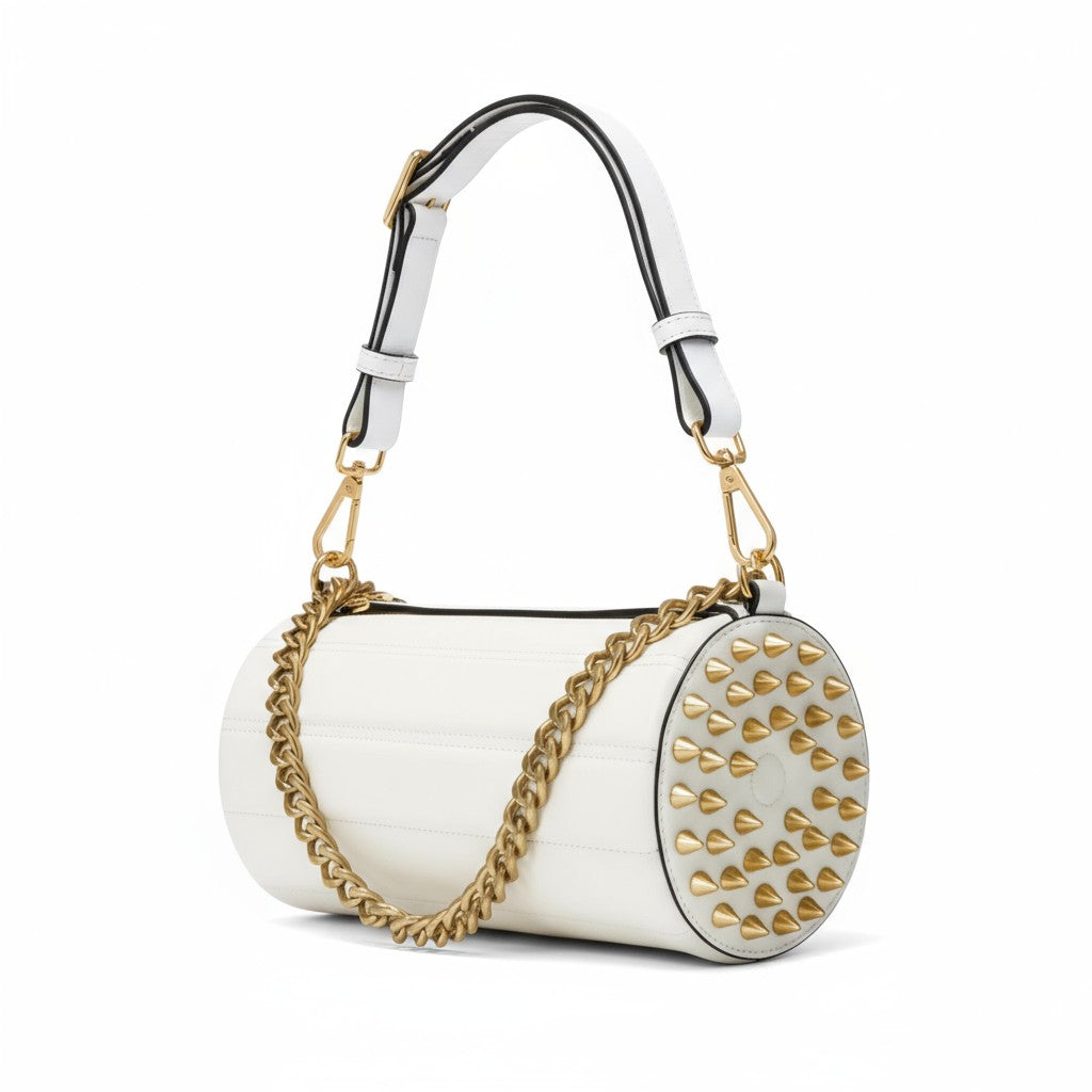140E Tube Cross-body Bag in White with Chain