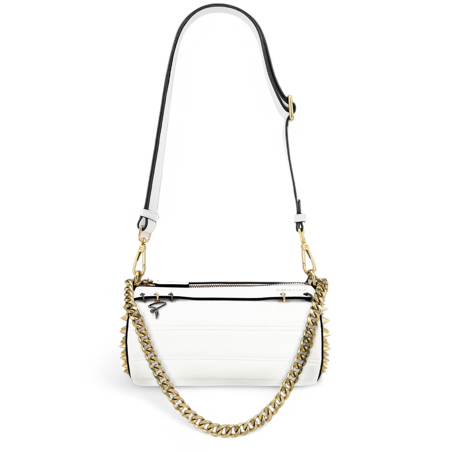 140E Tube Cross-body Bag in White with Chain